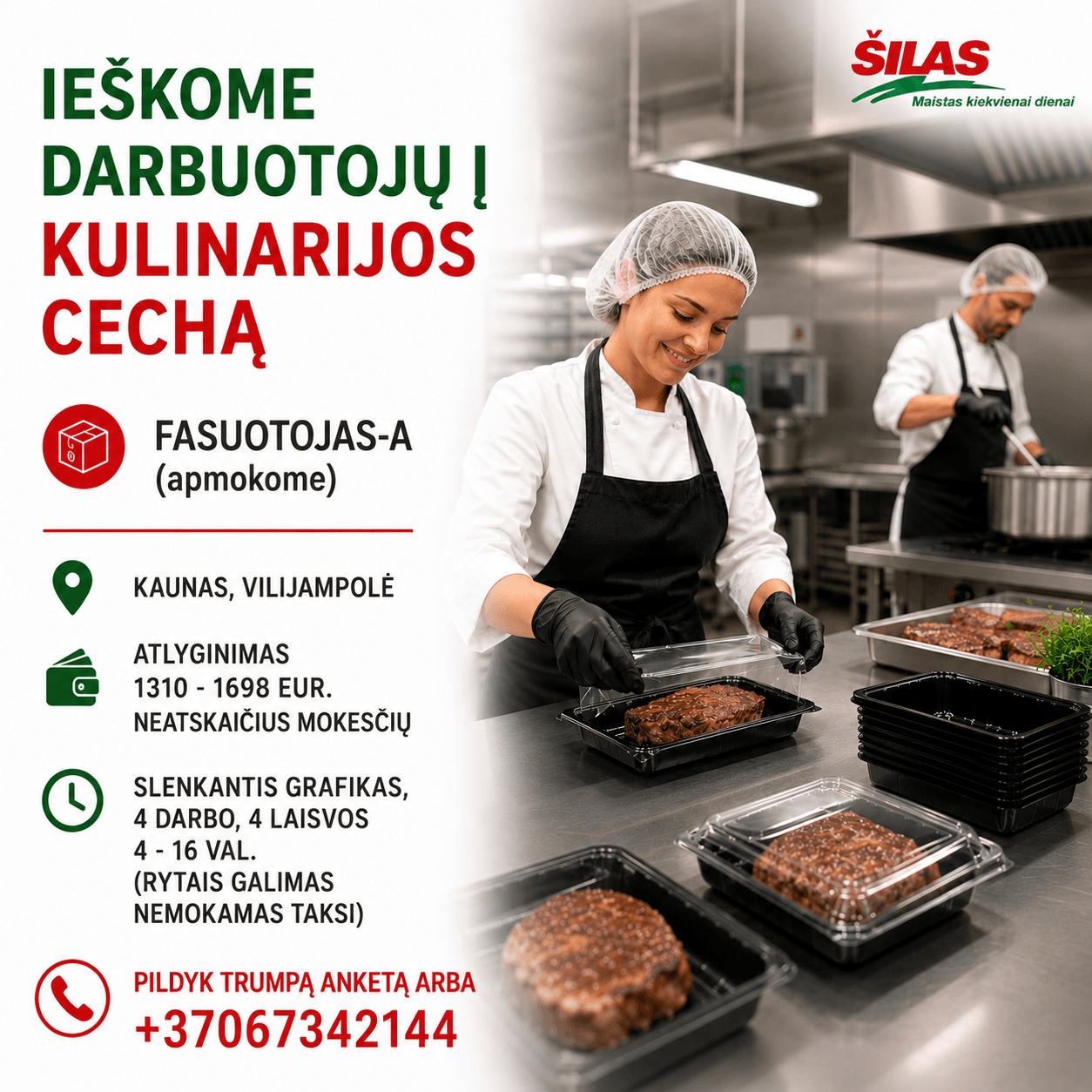 Pakavimas fasavimas fasuotojas pakuotojas gamyba darbas kaune cechas kulinarija prekyba pamainomis virtuve. darbas sile silas