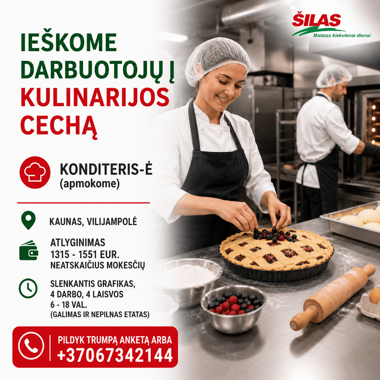 Konditeris virejas gamyba darbas kaune cechas kulinarija prekyba pamainomis virtuve. darbas sile silas bandeliu tortu pyragu kepimas