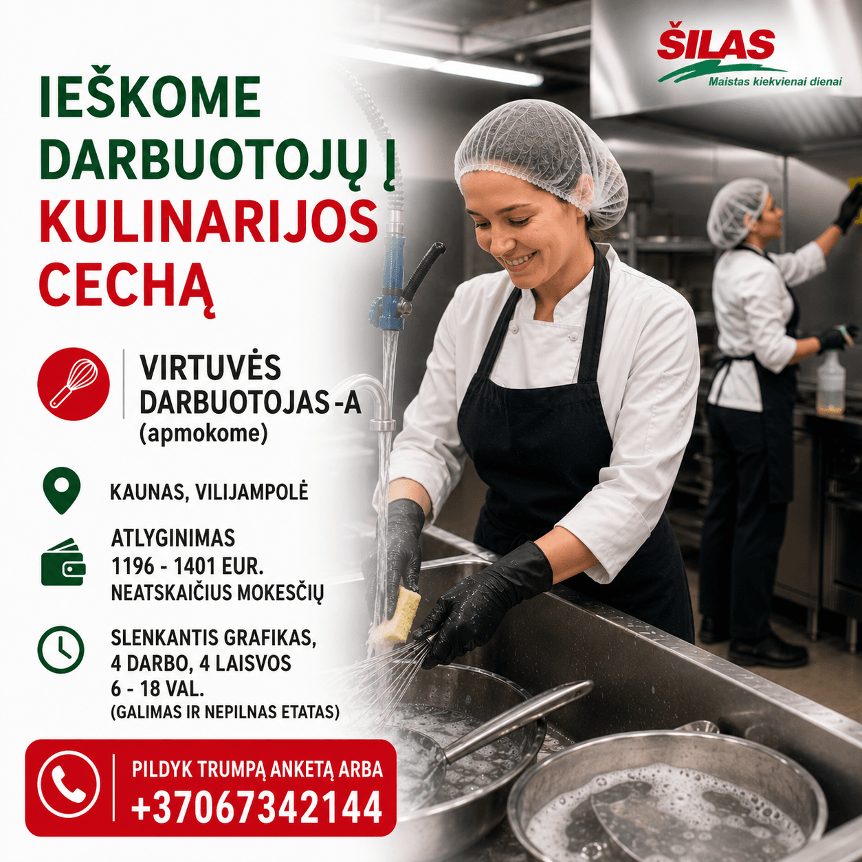 gamyba darbas kaune cechas kulinarija fasavimas prekyba pamainomis virtuve. darbas sile silas pagalbinis darbuotojas virtuveje