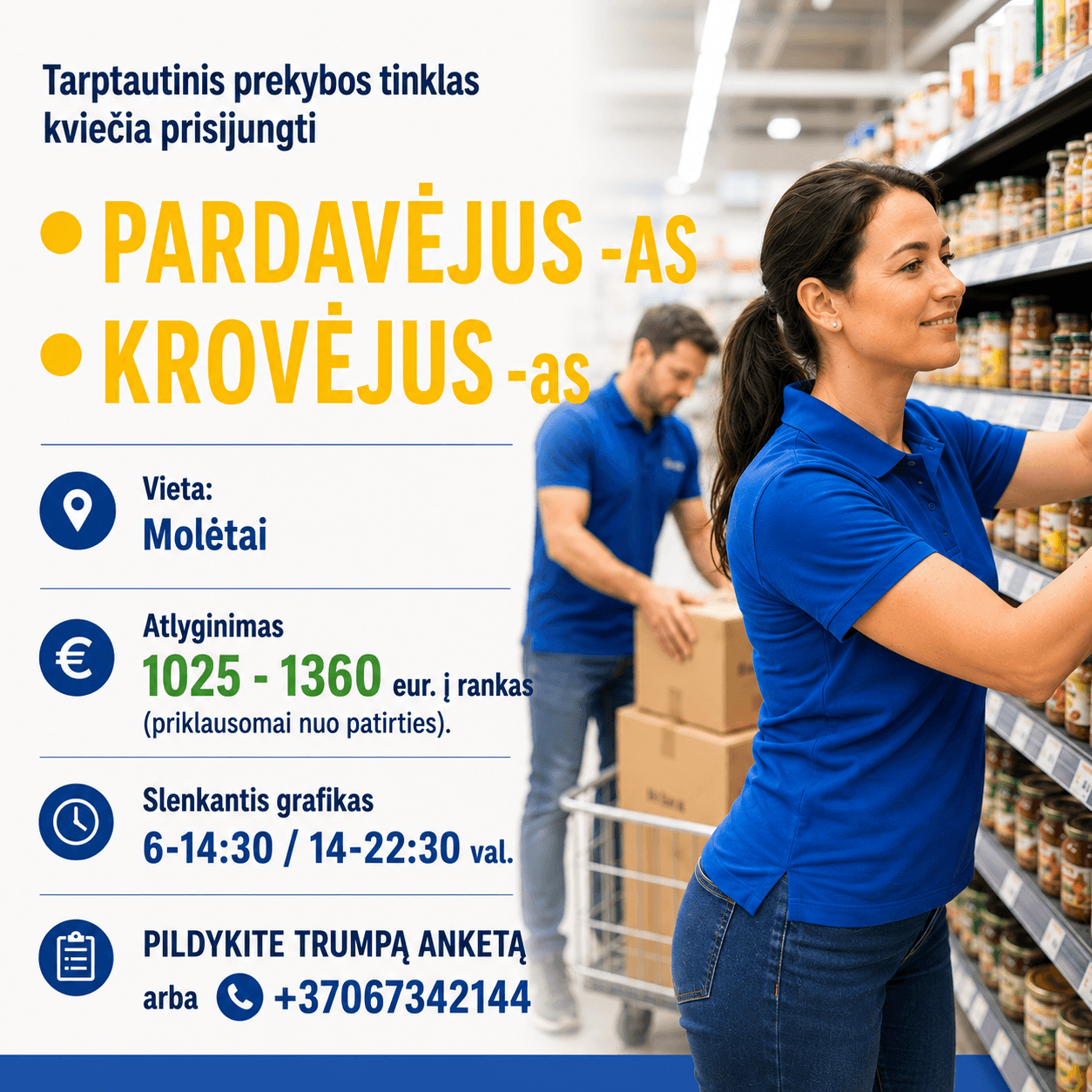 darbas Moletuose pardavejas pamaininis darbas prekyba krovejas Lidl