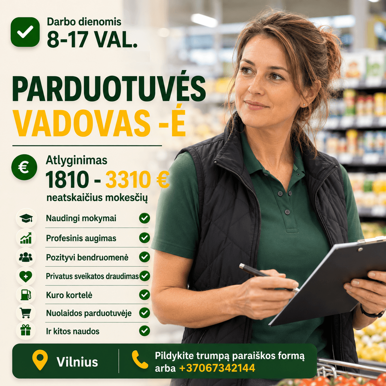 darbas iki parduotuves vadovas 8-17 val Vilniuje prekyba vadovaujantis pamainos vadovas vadovaujanti pozizica prekyba