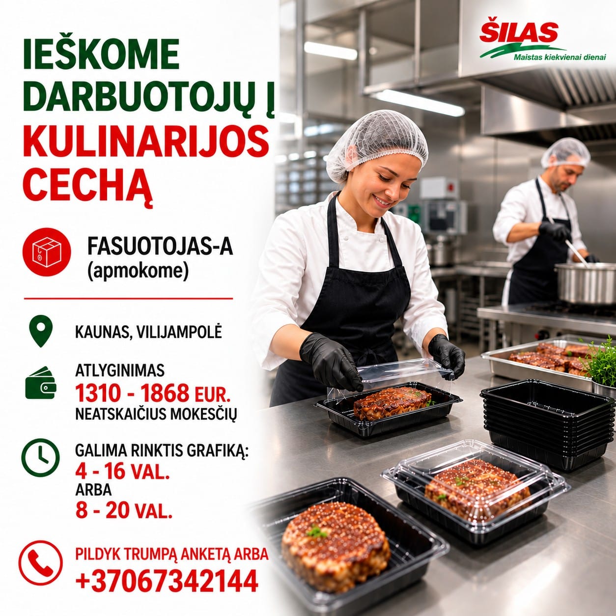 darbas gamyboje kaune Pakavimas fasavimas fasuotojas pakuotojas gamyba darbas kaune cechas kulinarija prekyba pamainomis virtuve. darbas sile silas